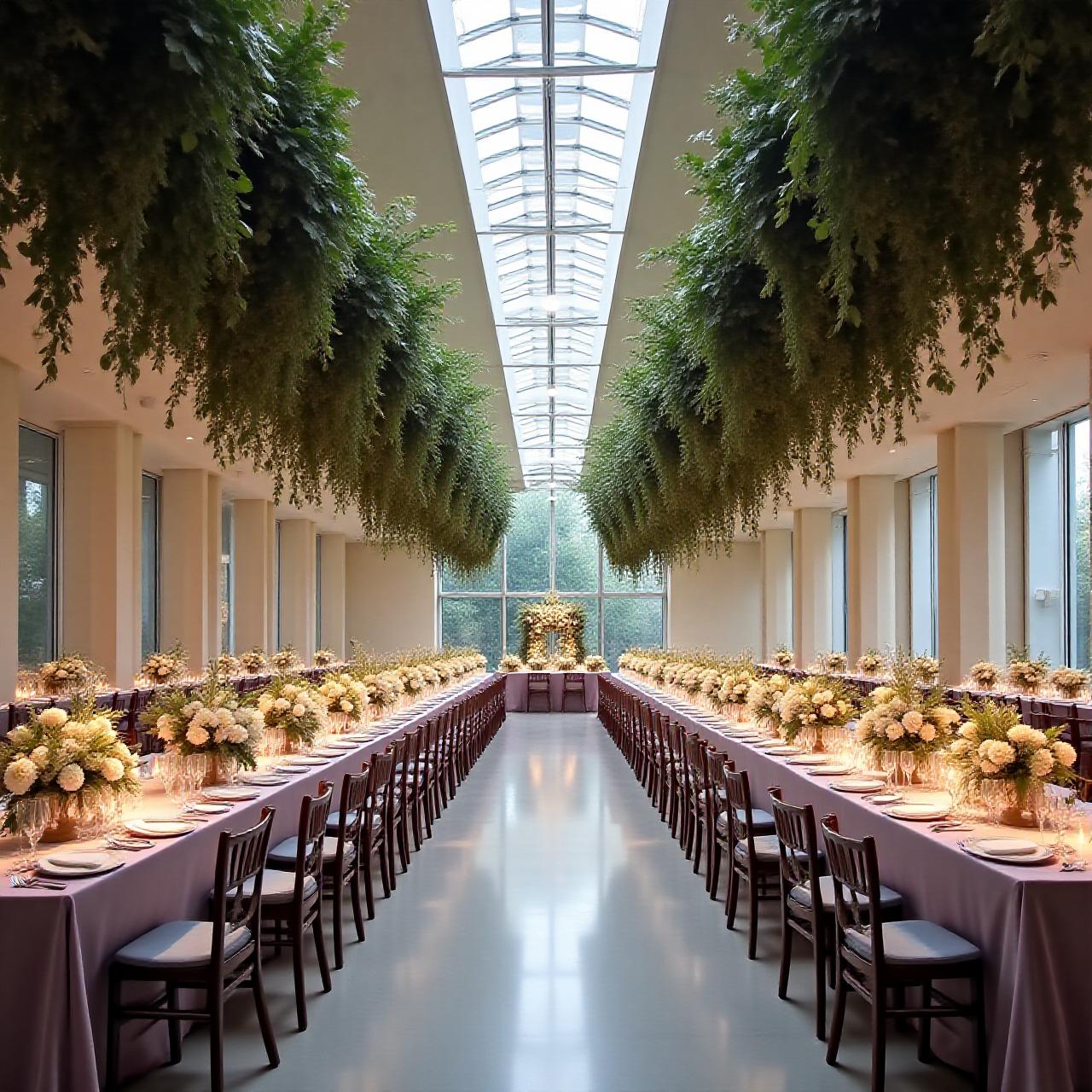 Grand corporate banquet with floral installations